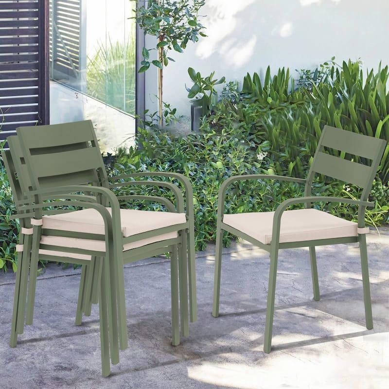 Outdoor Stackable Aluminum Dining Chair with Cushion (Set of 4)