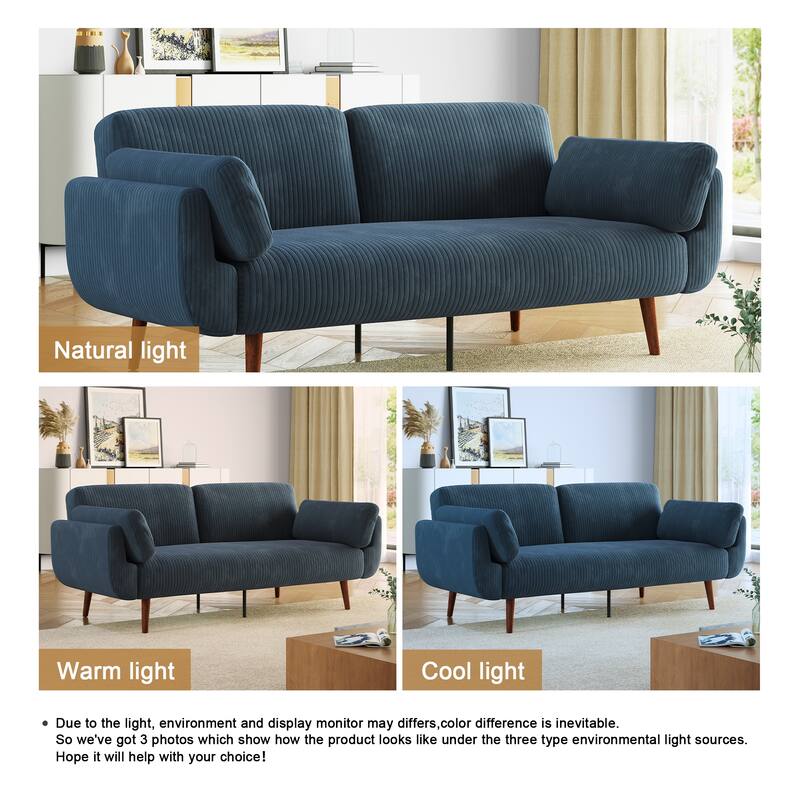 73.3" W Flared Arm Convertible Sleeper Sofa Modern Corduroy Loveseat