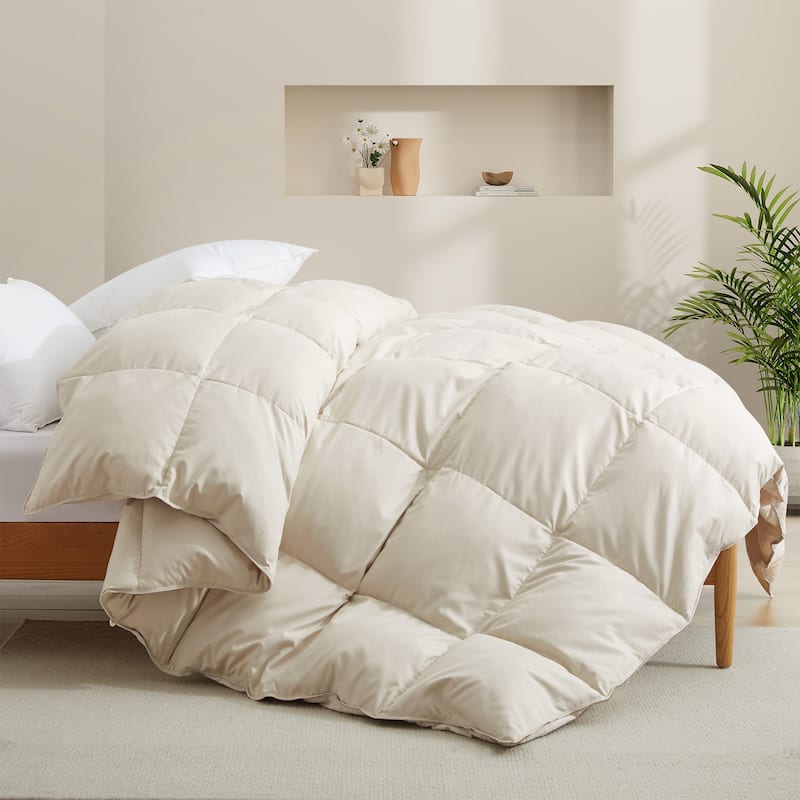 All-Season Medium Warmth White Goose Down Comforter with Premium Fabric - Twin - Cream