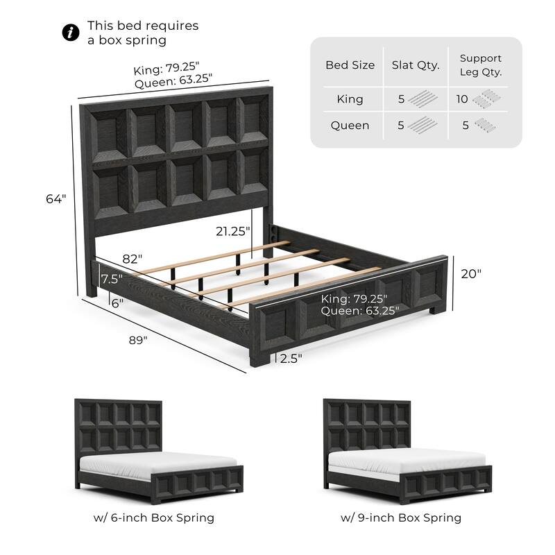 Furniture of America Durem Modern Classic 3-Piece Solid Wood Panel Bedroom Set with 2-Drawer Oversized Nightstand