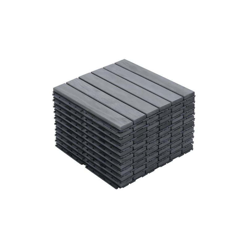12"x12" Light Gray Acacia Hardwood Deck Tiles, Interlocking Outdoor Flooring for Patio, Pool