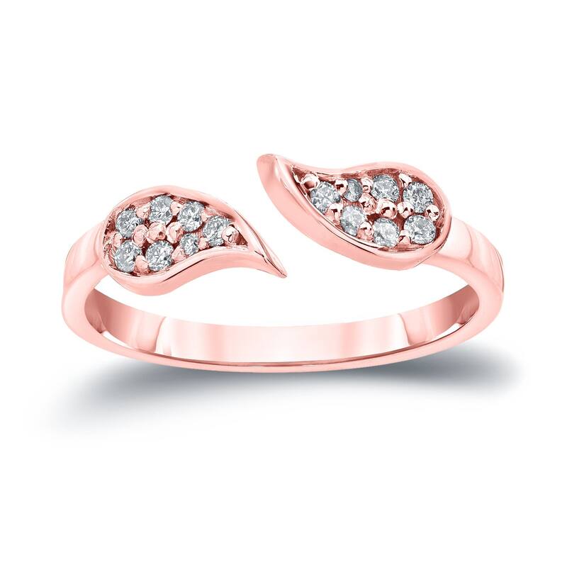 Auriya 14k Gold Stackable Open Teardrop Diamond Ring 1/5ct TW - Rose - 4