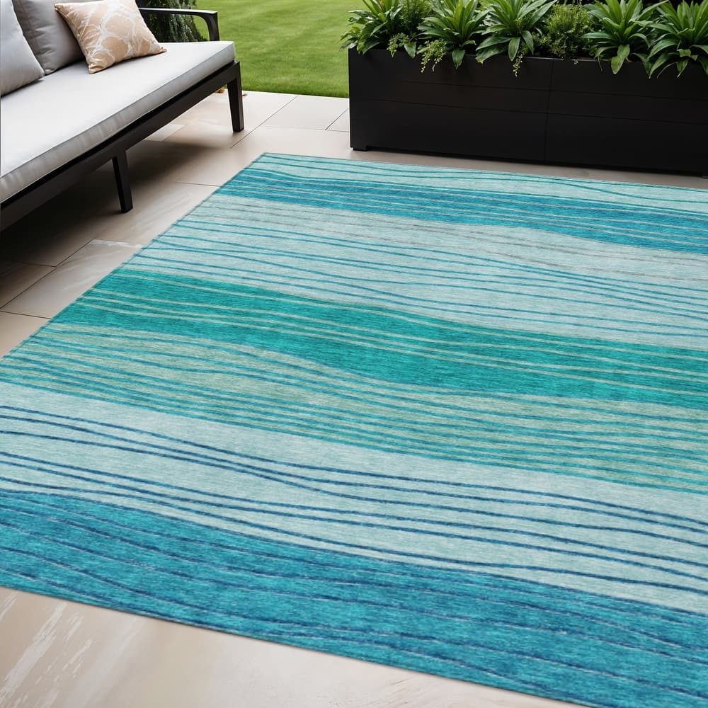 HomeRoots Striped Transitional Rectangle Outdoor Rug