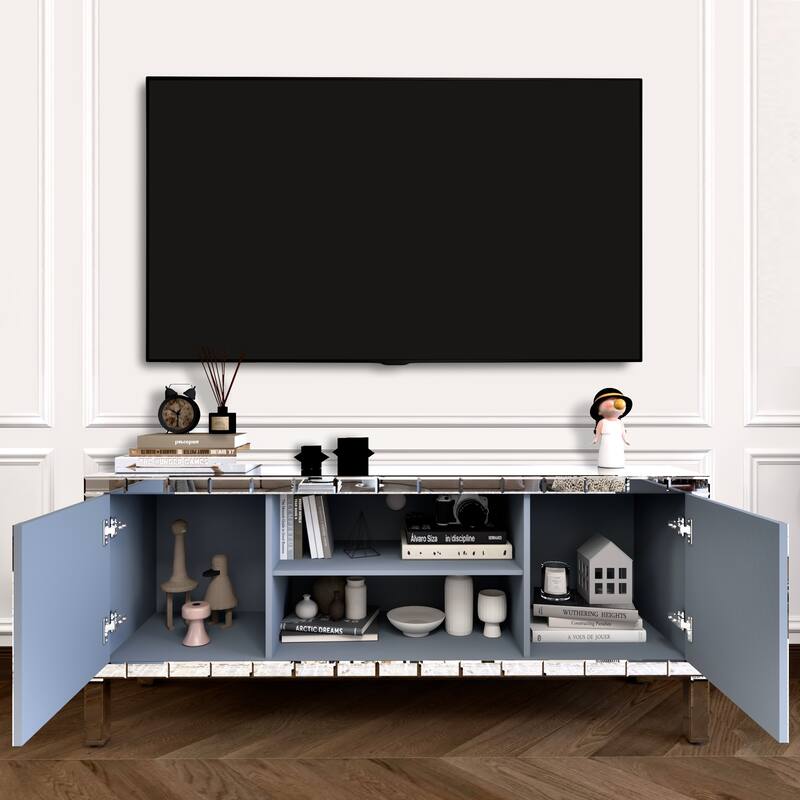 59" Crystal Crush TV Stand with Glam Storage and Tempered Glass