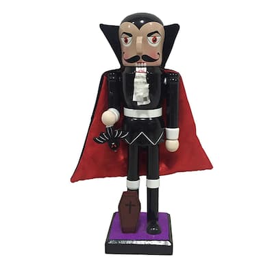 10" Dracula Halloween Nutcracker with Bat and Coffin