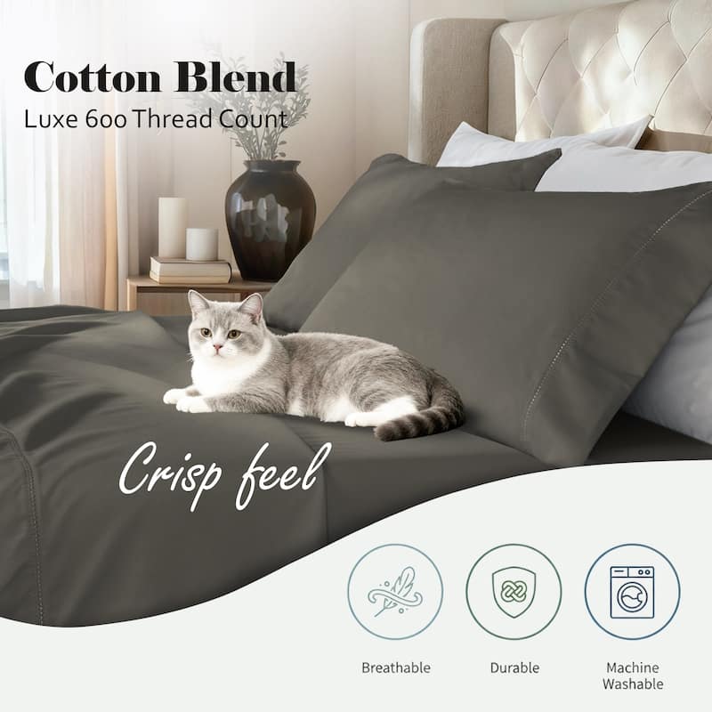 Superior Pandora Cotton Blend Embroidered 600 Thread Count Pillowcases, Set of 2