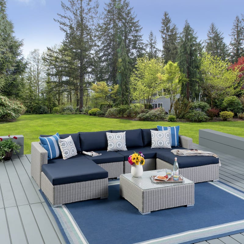 Santa Rosa Outdoor 7-piece Wicker Sectional Sofa Set with Cushions by Christopher Knight Home
