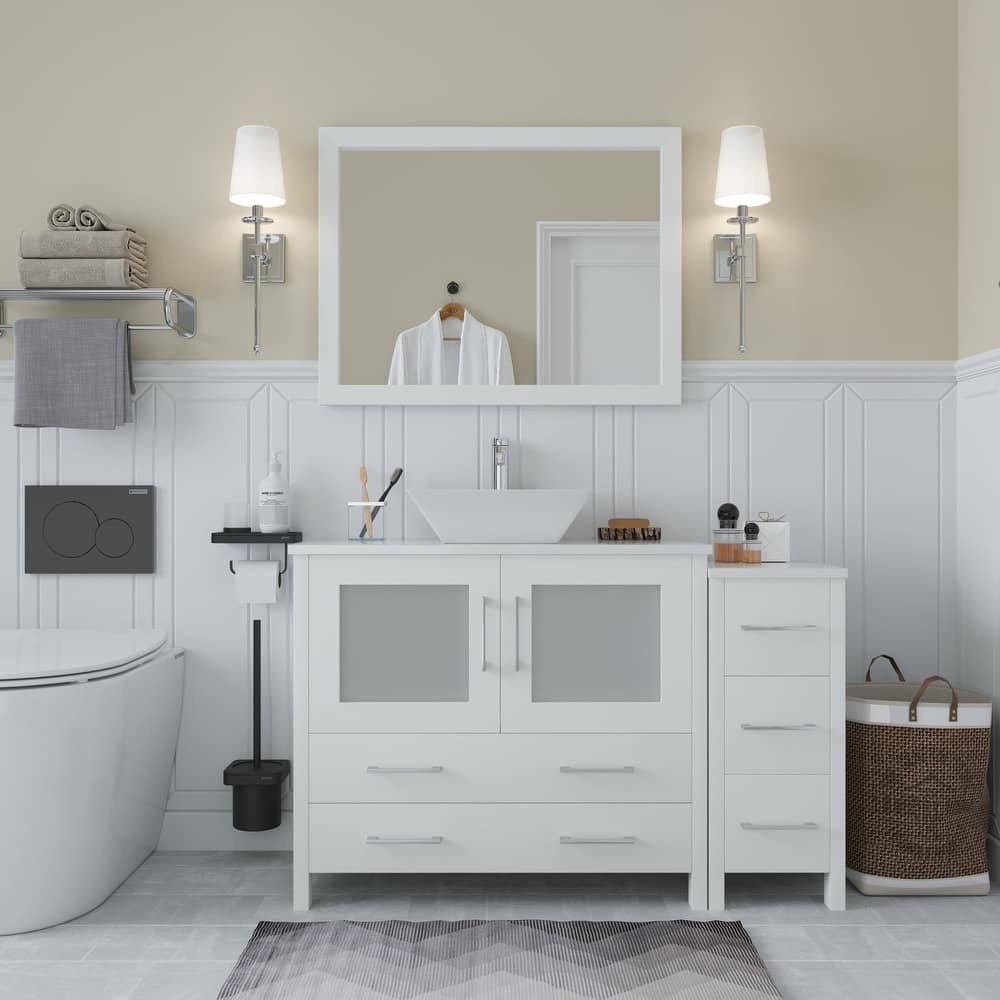 Vanity Art 48" Single Sink Bathroom Vanity Combo Set with Engineered Marble Top and Free Mirror - 48 x 18.5 x 36 Inches