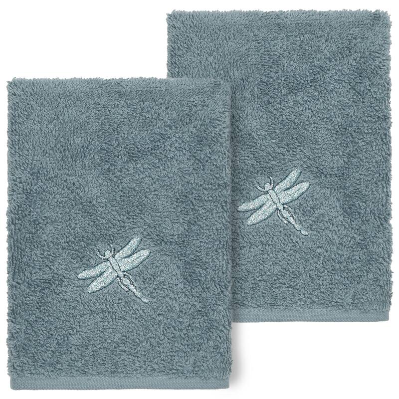 Authentic Hotel and Spa 100% Turkish Cotton Braelyn 2PC Embellished Washcloth Set - Teal