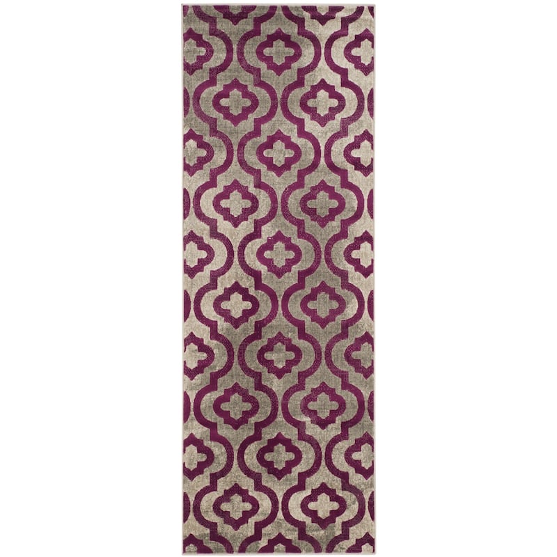 SAFAVIEH Porcello Andrijana Geometric Trellis Area Rug - 2'4" x 9' Runner - Light Grey/Purple