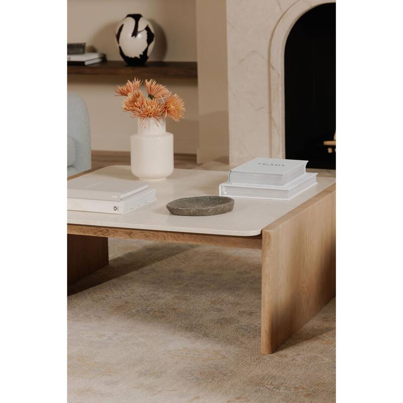 NADAAL STUDIOS Galatea, Rectangular Coffee Table With Marble Top - 41"W x39"D x16"H