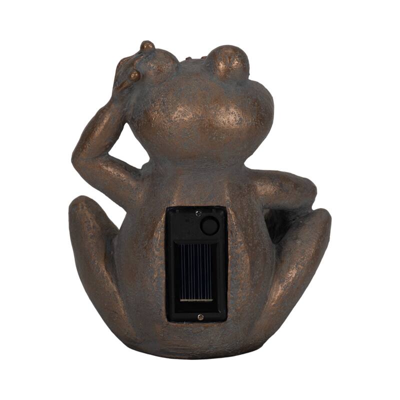 Sagebrook Home's 7-inch Polyresin Frog with Glowing Solar Orb in Antique Copper