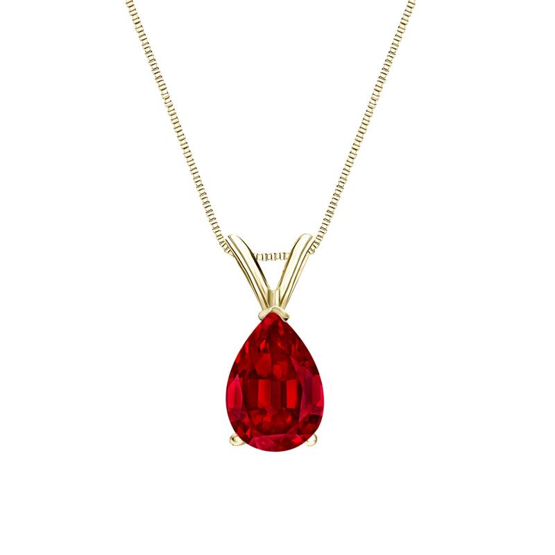 Auriya 14K Gold Lab Grown Gemstone Ruby Pendant Pear 0.20 to 1.00 ct. tw. V-End Prong - 0.50ct. tgw. - Yellow