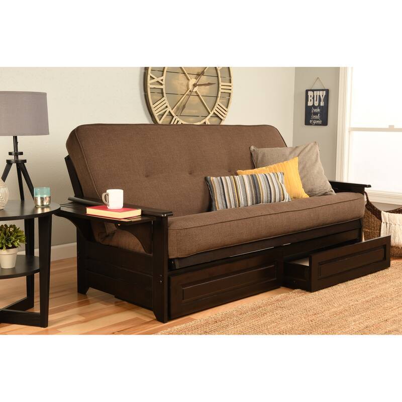 Porch & Den DeSoto Espresso Full-size Futon Set with Innerspring Mattress - Linen Cocoa