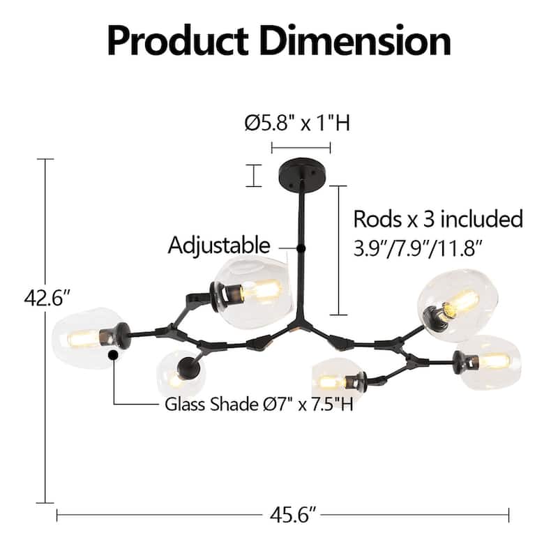 Belladepot Black Modern Full-angle Adjustable Chandelier with Clear Glass Shade