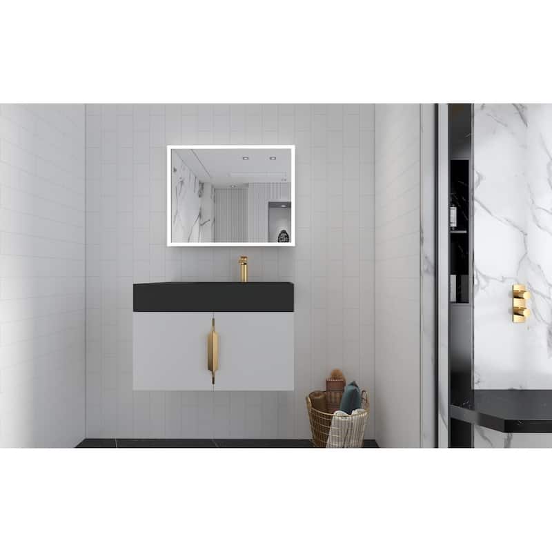 Amazon 30" Wall Mounted Bathroom Right Basin Vanity Set w/ Black Top