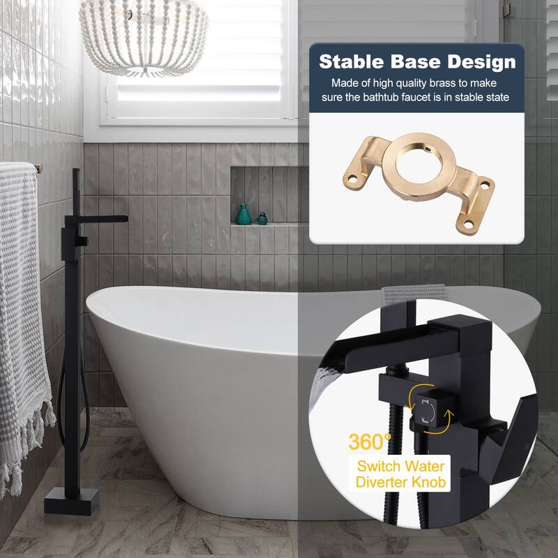 WOWOW Single Handle Freestanding Bathtub Faucet with Handheld Shower