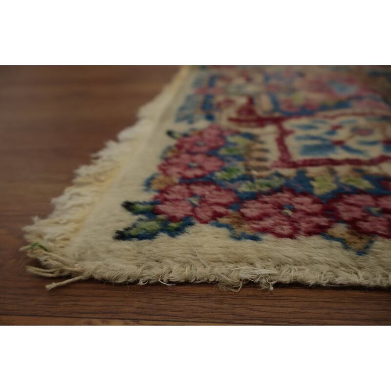 Hand Knotted Oriental 100% Wool Carpet Traditional Floral Beige & Ivories Kerman Runner Rug - 19' 3'' X 3' 1''