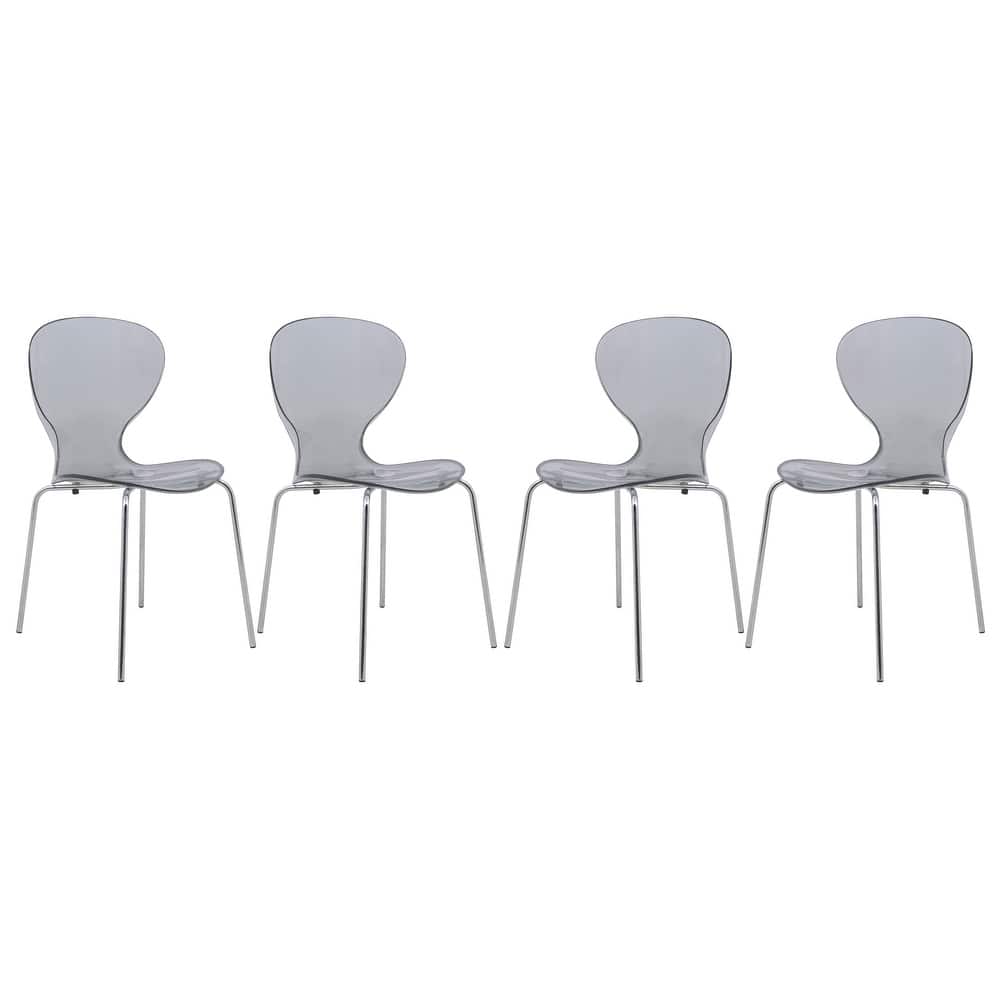 Stackable Plastic Dining Chair with Chrome Legs Set of 4 Transparent Accent Side Chair for Indoor and Outdoor