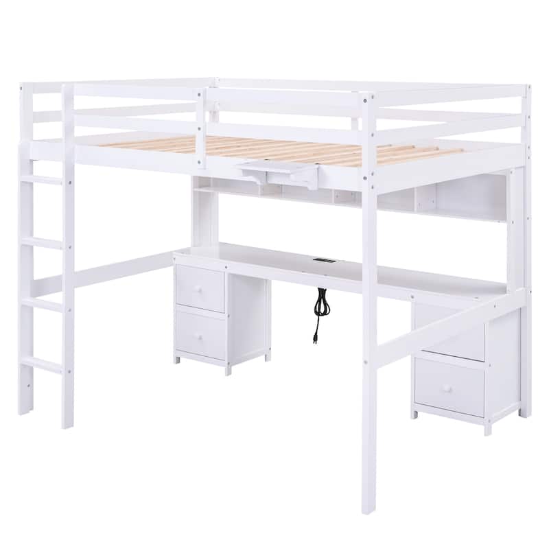 Full Size Loft Bed with Charging Station