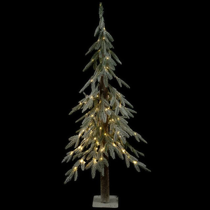 Pre-Lit Alpine Flocked Artificial Christmas Tree - 4' - Clear LED Lights - 4 Foot