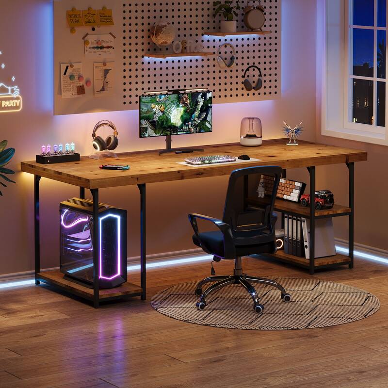 71-Inch Solid Wood Desk with Shelves