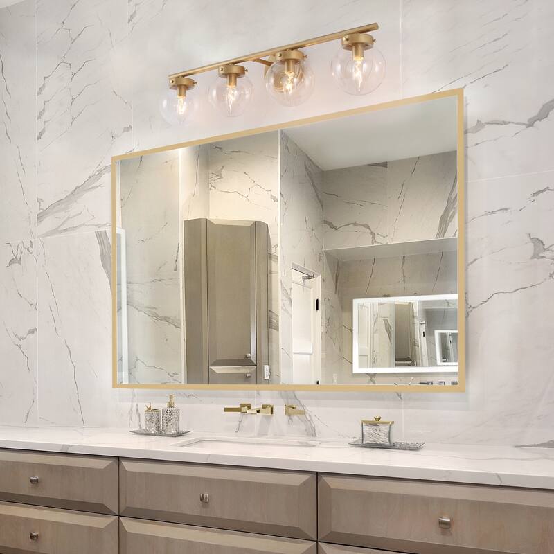 Rella 4-light Modern Gold Bathroom Vanity Light Globe Glass Dimmable Wall Sconces for Powder Room - L 28" X W 6.3" X H 7.1"