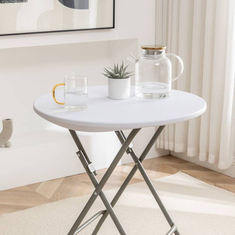 BTEXPERT 2 Foot Indoor Outdoor White Round Folding table Portable for Patio Coffee Dining Party Event Home Kitchen