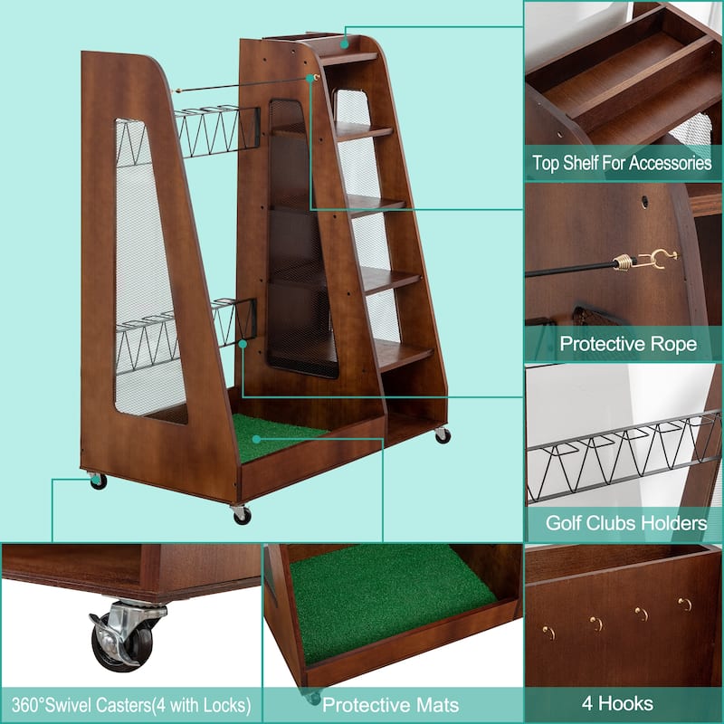 Golf Bag Organizer Rack - Premium 2-Bag Wooden Storage Stand for Garage or Shed - 35.5" L x 18" W x 40" H