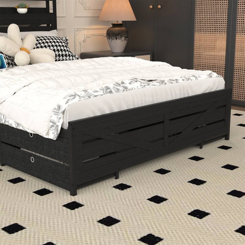 Queen Bed Frame with Storage Headboard & 12 Drawers