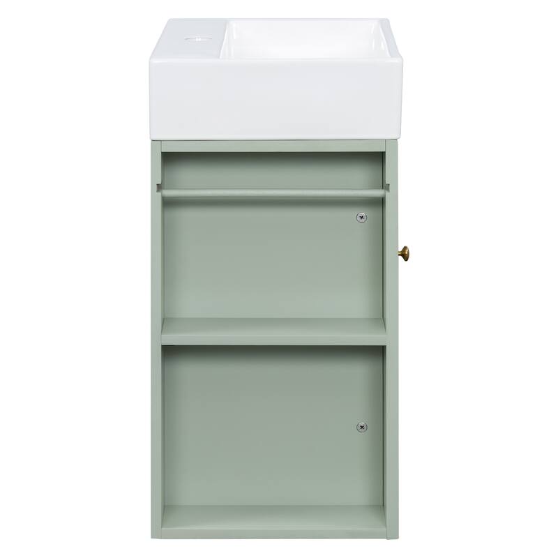 Roomfitters 20" Wall-Mounted Bathroom Vanity with Sink, Diamond Pattern Door, Side Shelves & Towel Bar