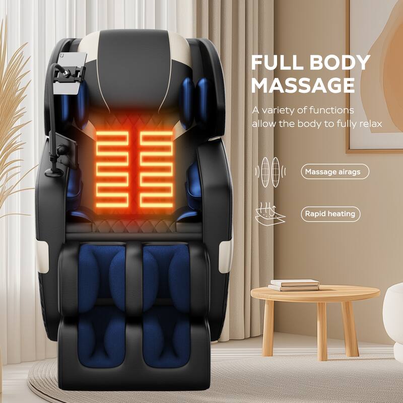 Ergonomic Zero Gravity Full Body Massage Chair with Airbag Therapy, Heating and Bluetooth, Adjustable Footrest