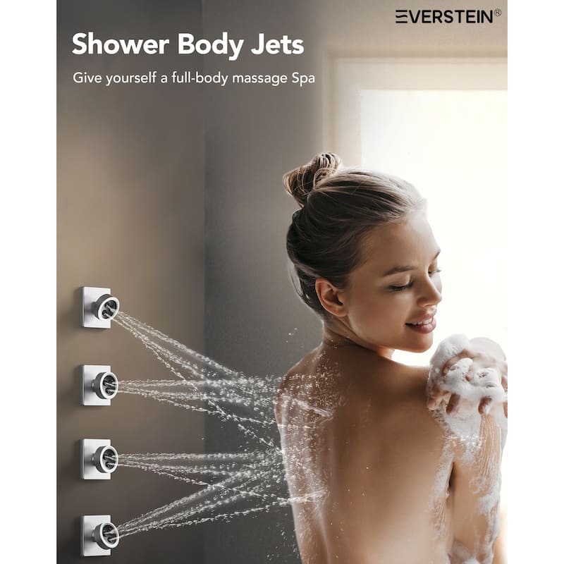 Dual Heads Thermostatic Shower Faucet with 12" Rainfall Shower, Handhels Spray And Body Jets - 12" x 6"