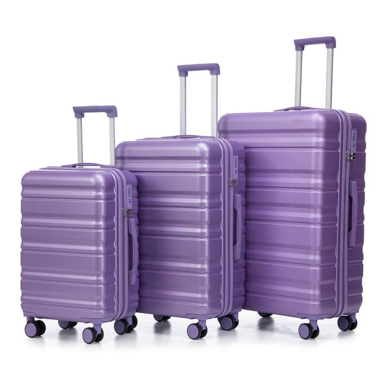 Luggage Sets 3 Piece Suitcases with Wheels, Suitcase Set ABS Hard Case Luggage with TSA Combination Lock, for Men and Women - Purple