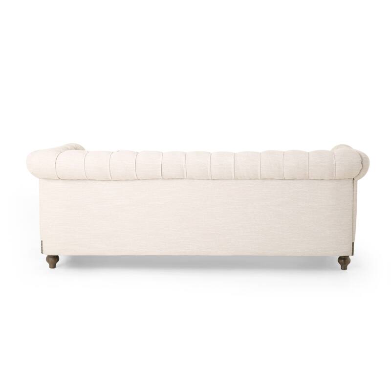 Chesterfield 3 Seater Sofa with Rolled Arms, Tufted Button Deep Seat Sofa, Comfy Straight-Row Sofa with Wooden Legs