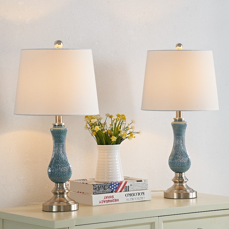 23" Light Blue Glass Table Lamp Set (Set of 2)