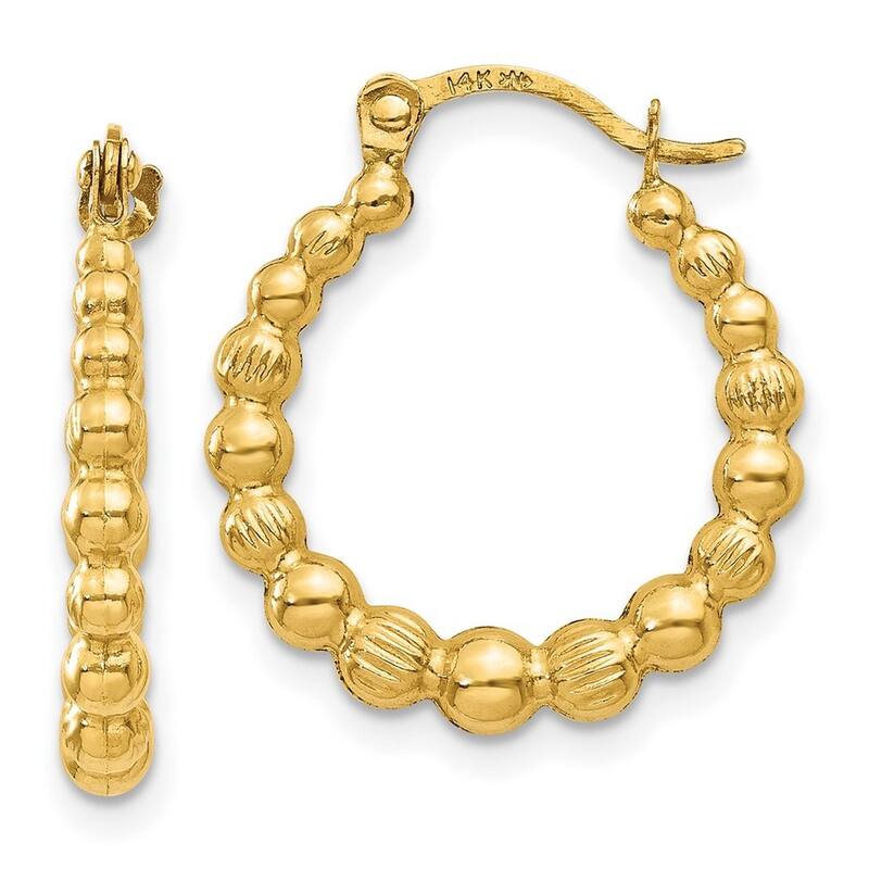 Curata 10k Yellow Gold 18x16mm Beaded Hoop Earrings