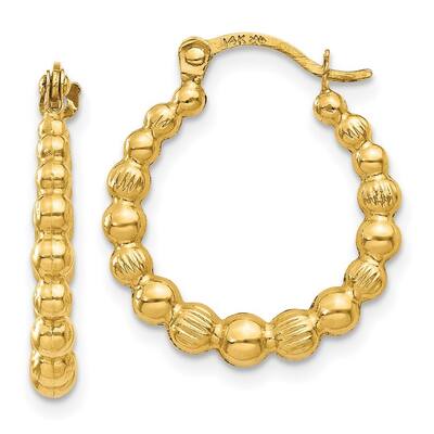 Curata 10k Yellow Gold 18x16mm Beaded Hoop Earrings