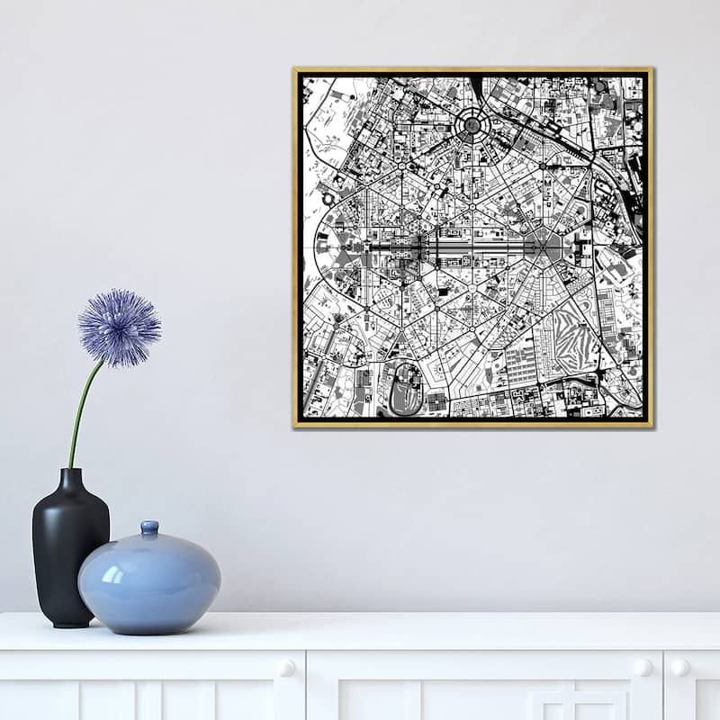 iCanvas "New Delhi Black And White" by Planos Urbanos Framed