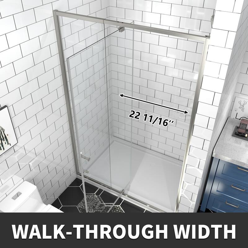 Modland 44-48''W x 71''H Pivot Frame Sliding Shower Door with 1/4"(6mm) Clear SGCC Tempered Glass in Black/Chrome/Nickel