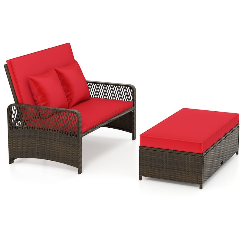 Gymax Patio Rattan Daybed Wicker Loveseat Sofa w/ Multifunctional