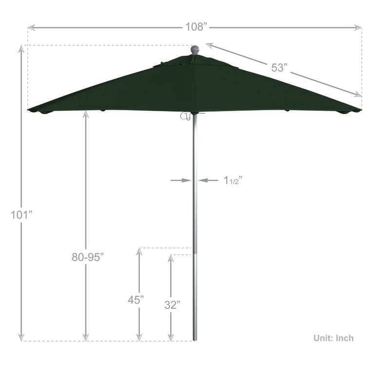 California Umbrella 9' Rd. Aluminum Frame, Fiberglass Rib Patio Umbrella, Push Open,Anodized Silver Finish, Sunbrella Fabric