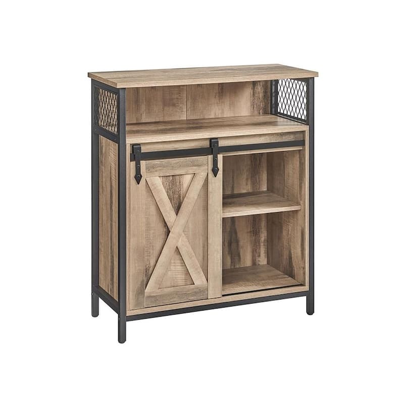 Wood Buffet Cabinet with Open Compartment, Sliding Barn Door Storage - 11.8”D x 27.6”W x 31.5”H