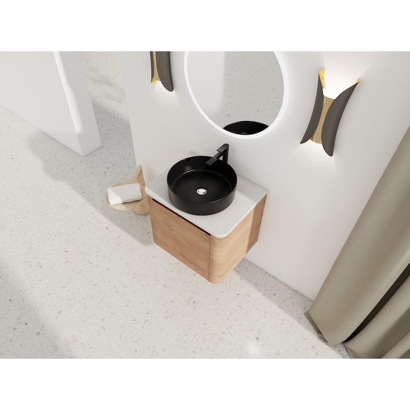24'' Wall-Mounted Bathroom Vanity With Ceramic Art Sink & 1-Soft-Close Door,KD-Packing, Plywood