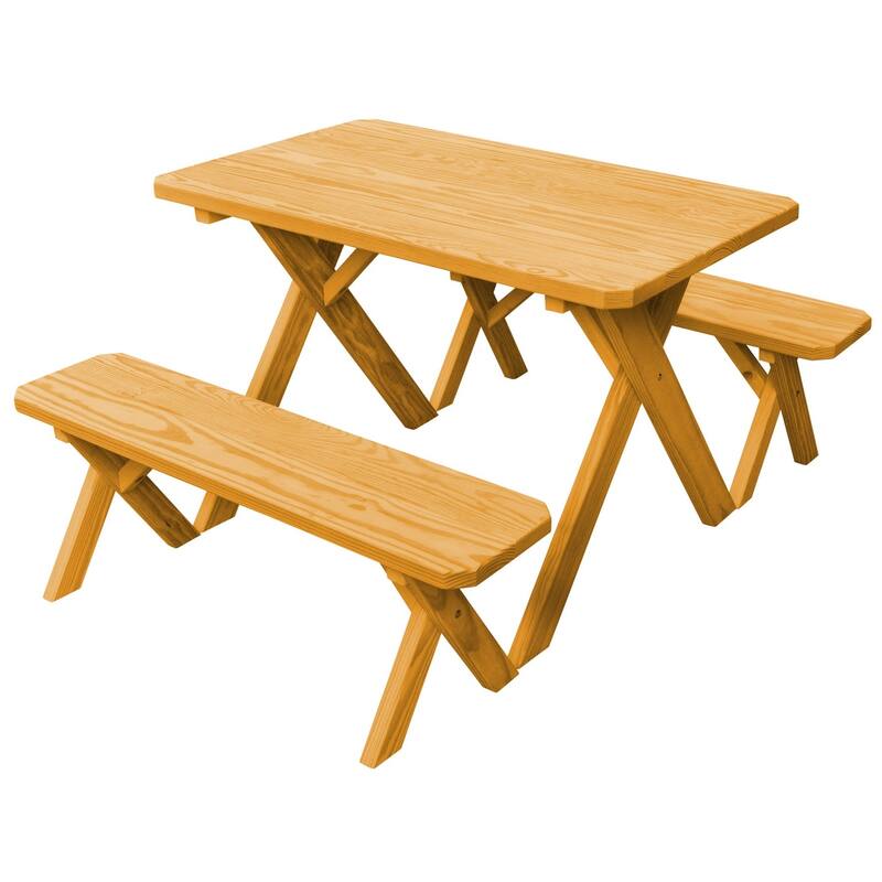 Pressure Treated Pine 4' Cross-Leg Picnic Table with 2 Benches - Natural Stain