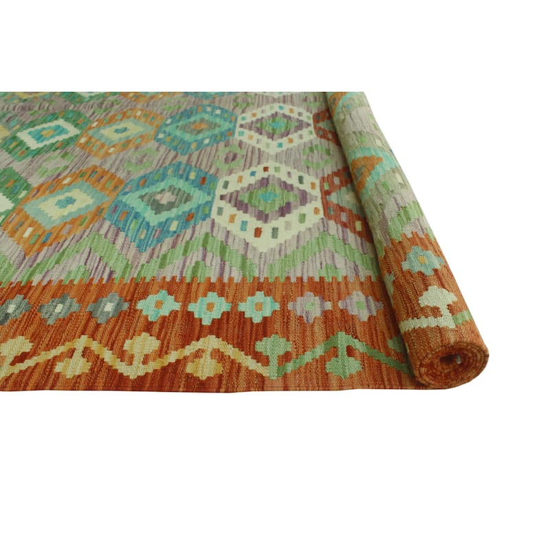 Hand-Woven Sun Faded Kilim Cemile Rust/Purple Rug - 6'8" x 10'0"