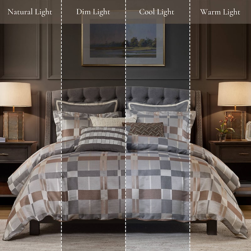 8 PCS Queen Jacquard Oversized Duvet Style Comforter Set Taupe