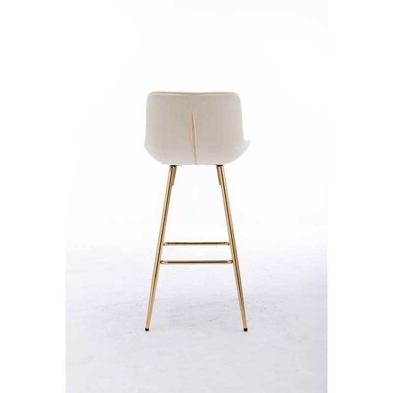 26 Inch Set of 2 Bar Stools,with Chrome Footrest Velvet Fabric Counter Stool Golden Leg Simple Bar Stool,CREAM
