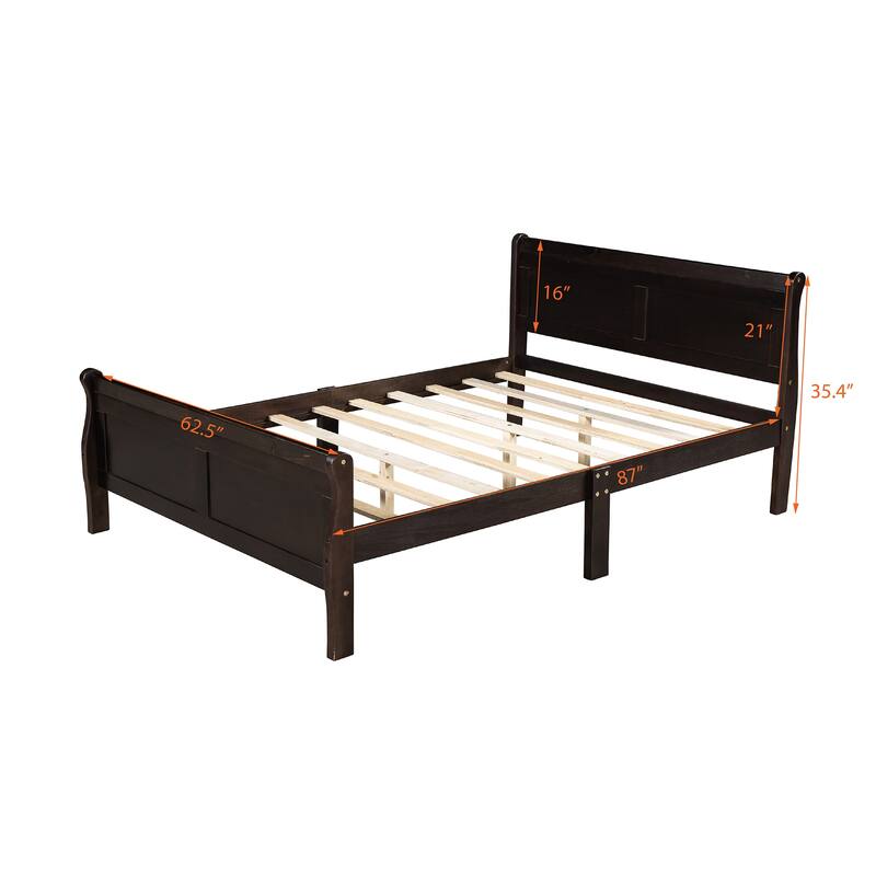 Queen Size Wood Platform Bed with Headboard and Wooden Slat Support