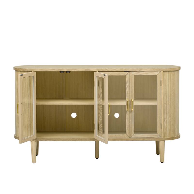 4-Door Large Storage Sideboard Cabinet with Semi-Circular Handles and Adjustable Shelves